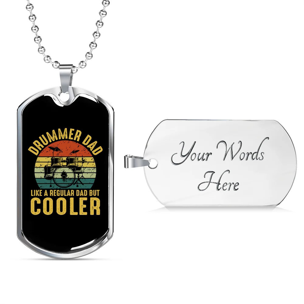 Drummer Necklace Cooler Drummer Dad Personalized Engraved Silver Dog Tag Neckla